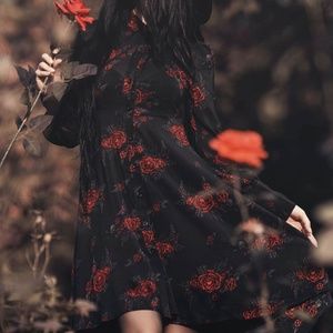 Killstar Pandora Shirt dress roses button down black